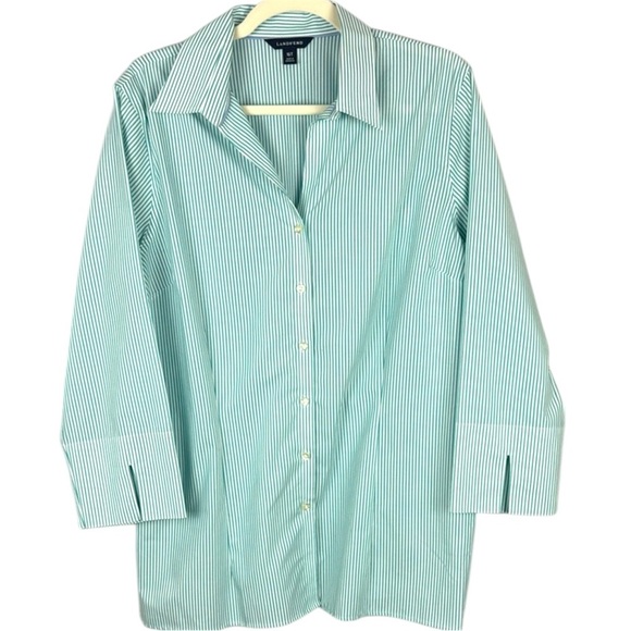 Lands' End Aqua and White Striped Blouse Size 16T - Picture 1 of 10